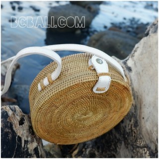 circle disc handbags rattan design full handmade limited edition leather handle